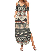 Vintage Bula Fiji Masi Summer Maxi Dress Fijian Tapa Cloth LT14 Women Charcoal - Polynesian Pride