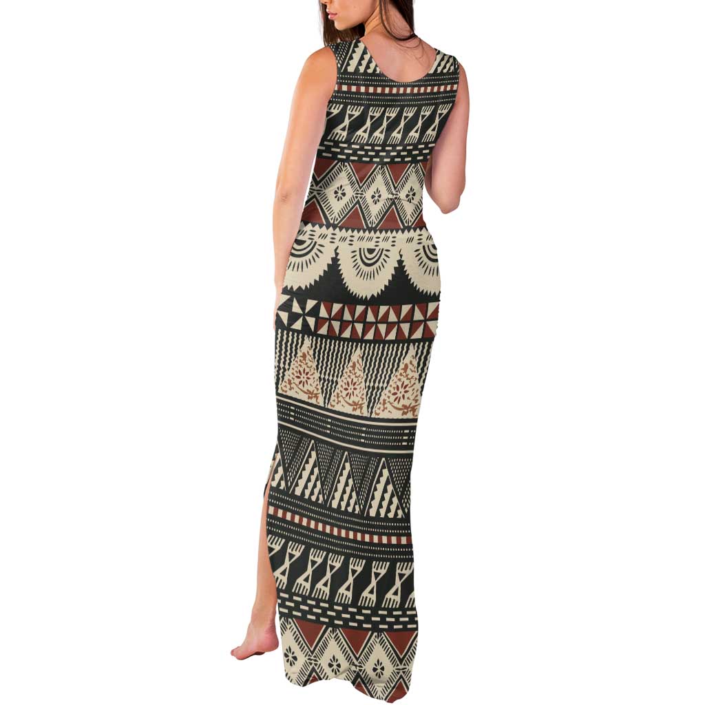 Vintage Bula Fiji Masi Tank Maxi Dress Fijian Tapa Cloth LT14 - Polynesian Pride