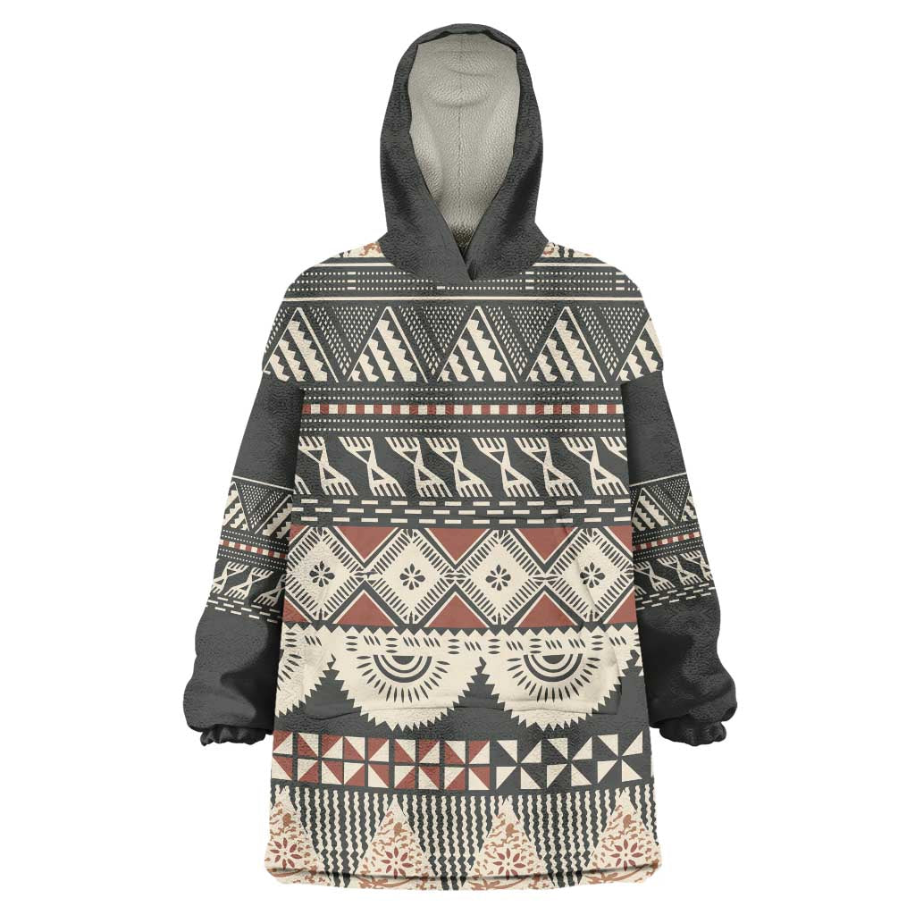 Vintage Bula Fiji Masi Wearable Blanket Hoodie Fijian Tapa Cloth LT14 One Size Charcoal - Polynesian Pride