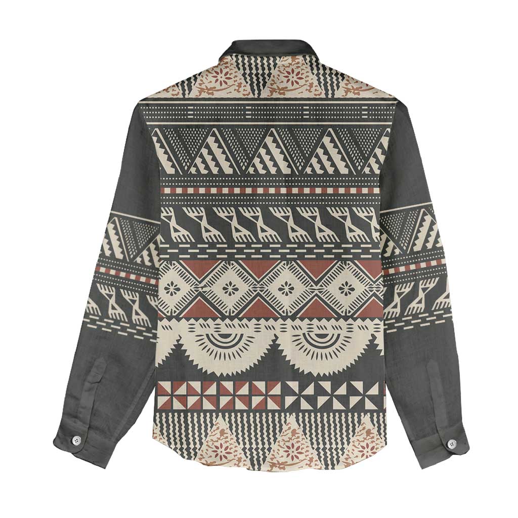 Vintage Bula Fiji Masi Women Casual Shirt Fijian Tapa Cloth LT14 - Polynesian Pride