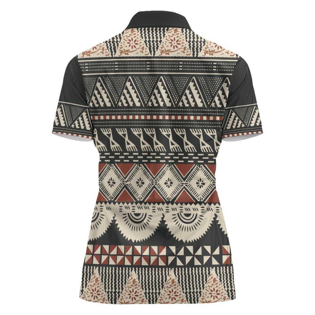 Vintage Bula Fiji Masi Women Polo Shirt Fijian Tapa Cloth - Polynesian Pride