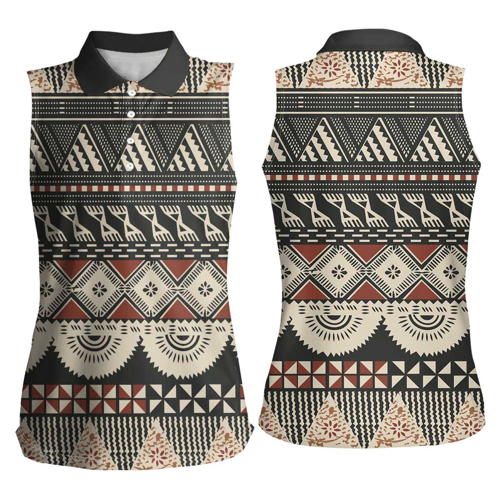 Vintage Bula Fiji Masi Women Sleeveless Polo Shirt Fijian Tapa Cloth LT14 - Polynesian Pride