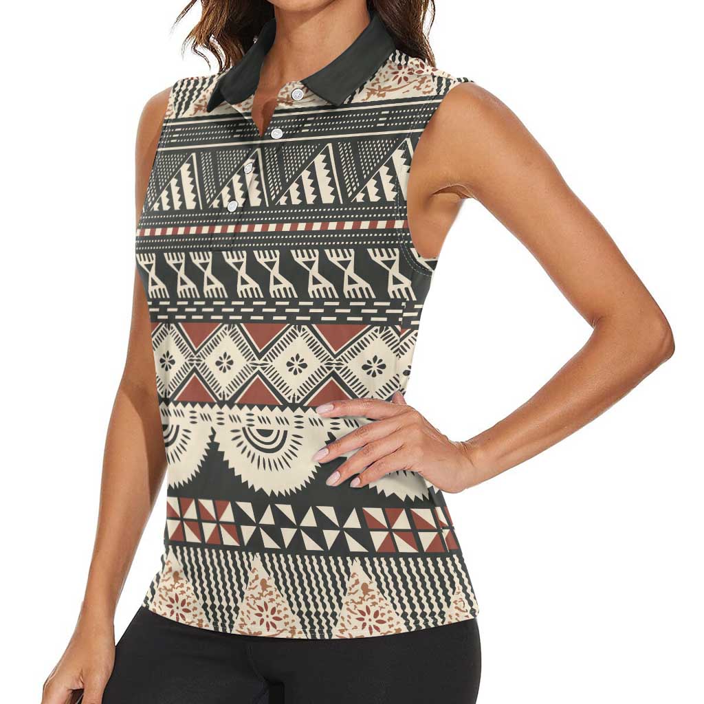 Vintage Bula Fiji Masi Women Sleeveless Polo Shirt Fijian Tapa Cloth LT14 - Polynesian Pride