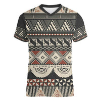 Vintage Bula Fiji Masi Women V-Neck T-Shirt Fijian Tapa Cloth LT14 Female Charcoal - Polynesian Pride
