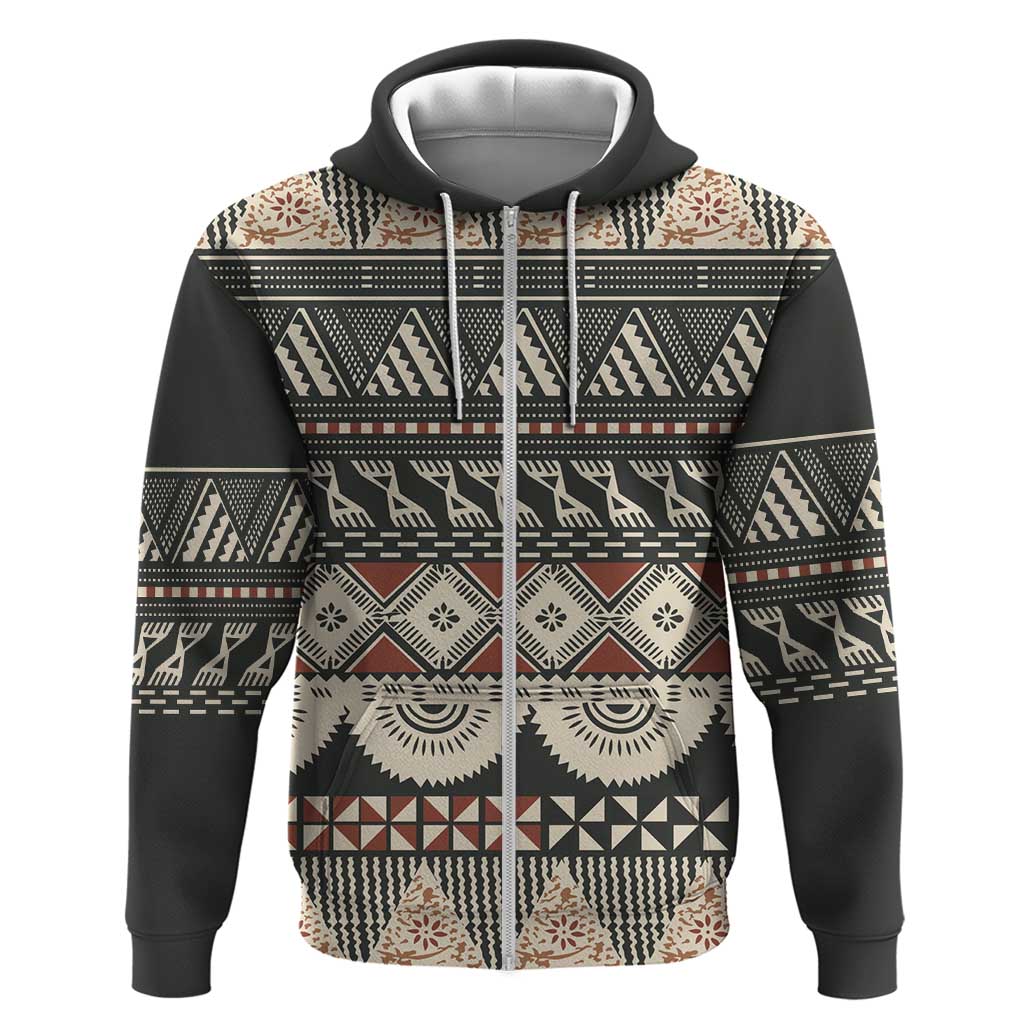 Vintage Bula Fiji Masi Zip Hoodie Fijian Tapa Cloth LT14 Zip Hoodie Charcoal - Polynesian Pride