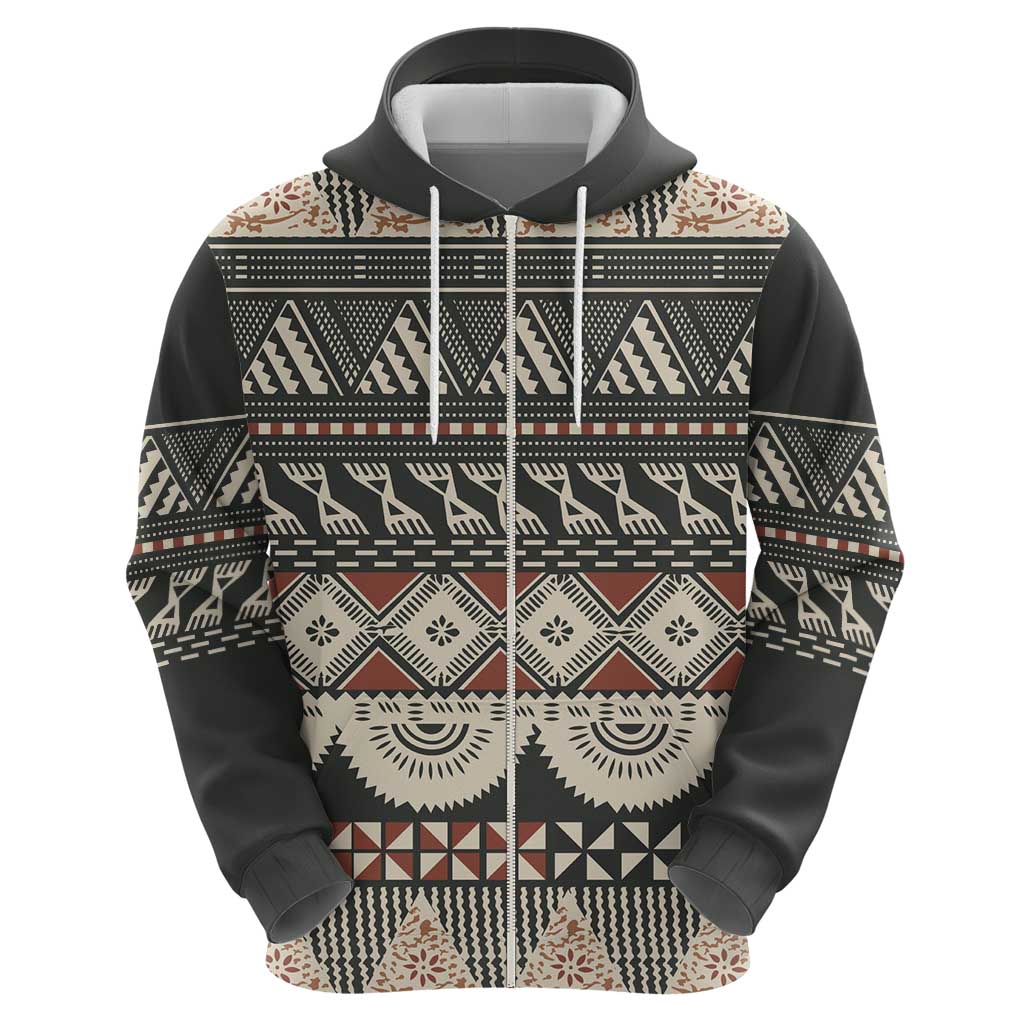 Vintage Bula Fiji Masi Zip Hoodie Fijian Tapa Cloth LT14 - Polynesian Pride