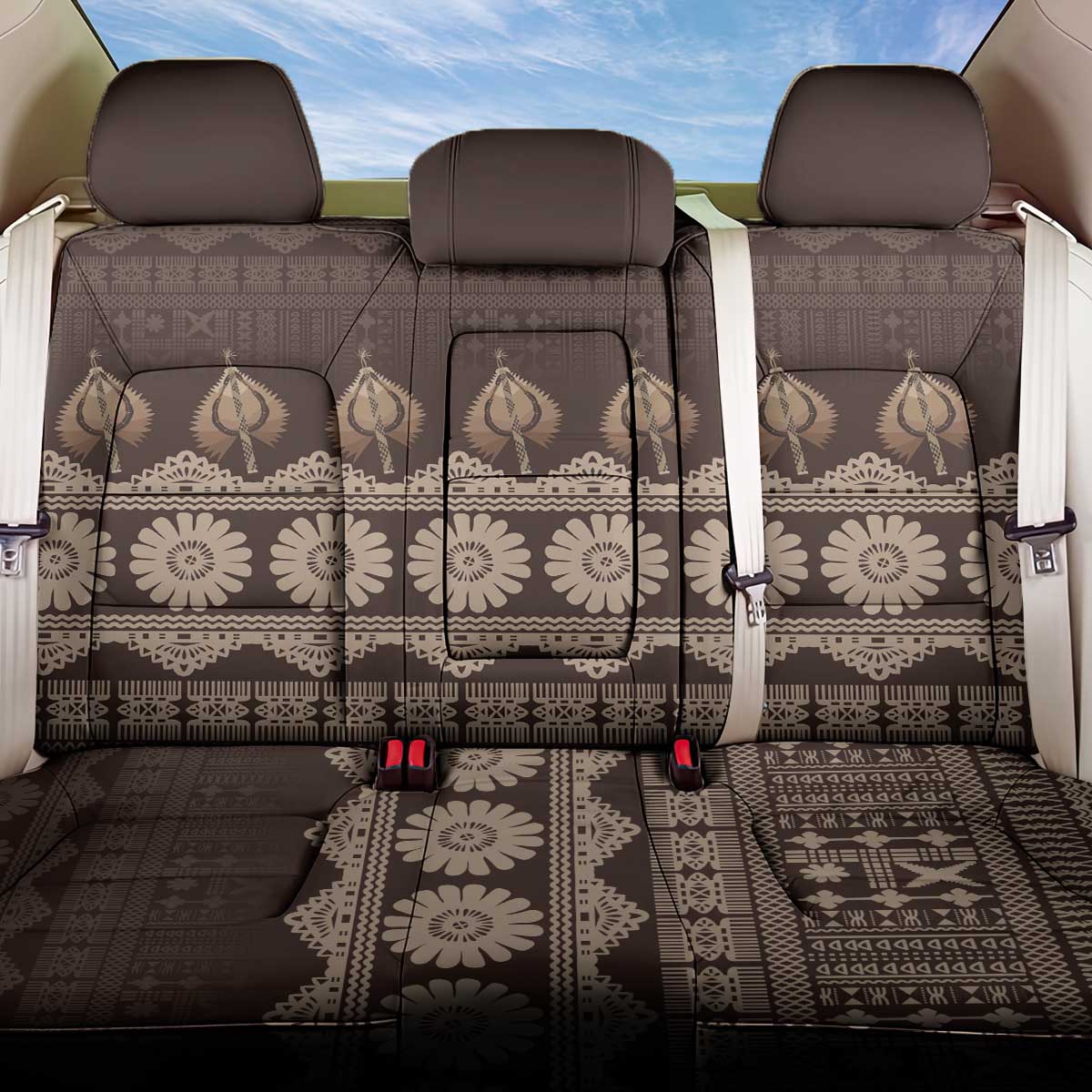 Bula Fiji Iri ni Meke Back Car Seat Cover Kuvui Fijian Masi LT14 One Size Brown - Polynesian Pride
