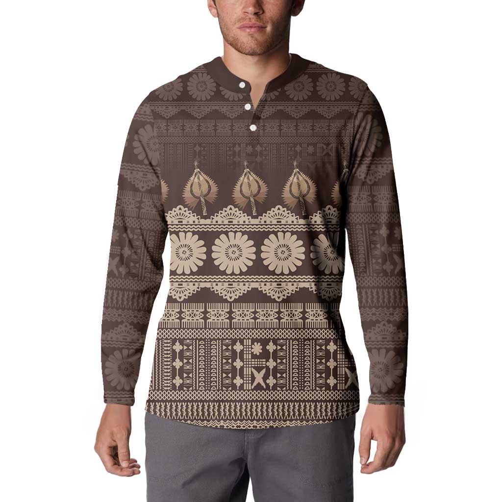 Bula Fiji Iri ni Meke Button Sweatshirt Kuvui Fijian Masi - Polynesian Pride