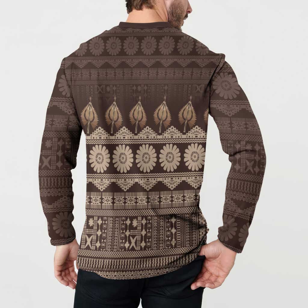 Bula Fiji Iri ni Meke Button Sweatshirt Kuvui Fijian Masi - Polynesian Pride