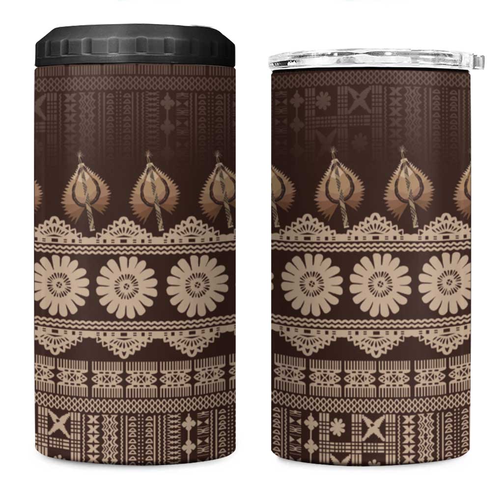Bula Fiji Iri ni Meke 4 in 1 Can Cooler Tumbler Kuvui Fijian Masi LT14 One Size: 16 oz Brown - Polynesian Pride