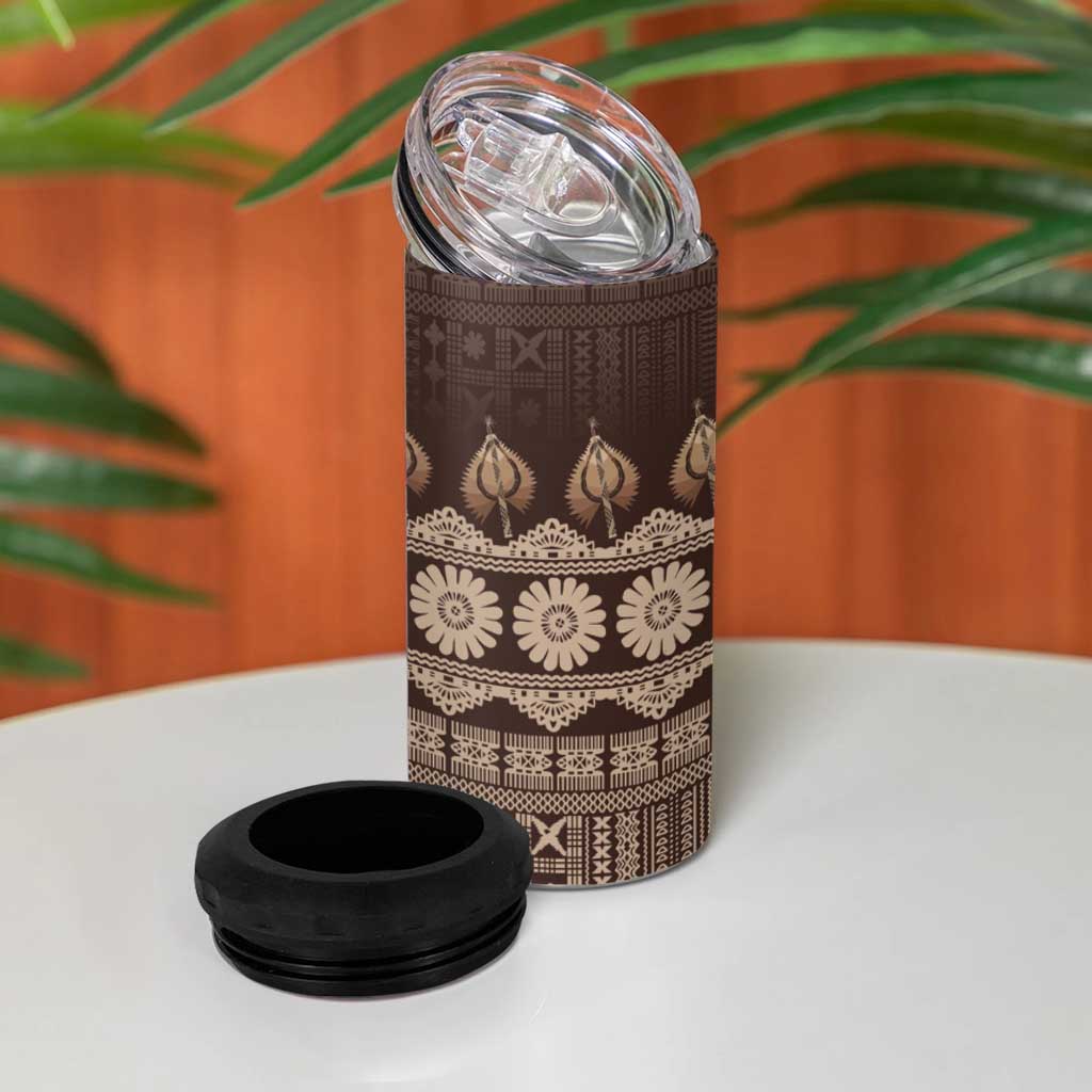 Bula Fiji Iri ni Meke 4 in 1 Can Cooler Tumbler Kuvui Fijian Masi LT14 - Polynesian Pride