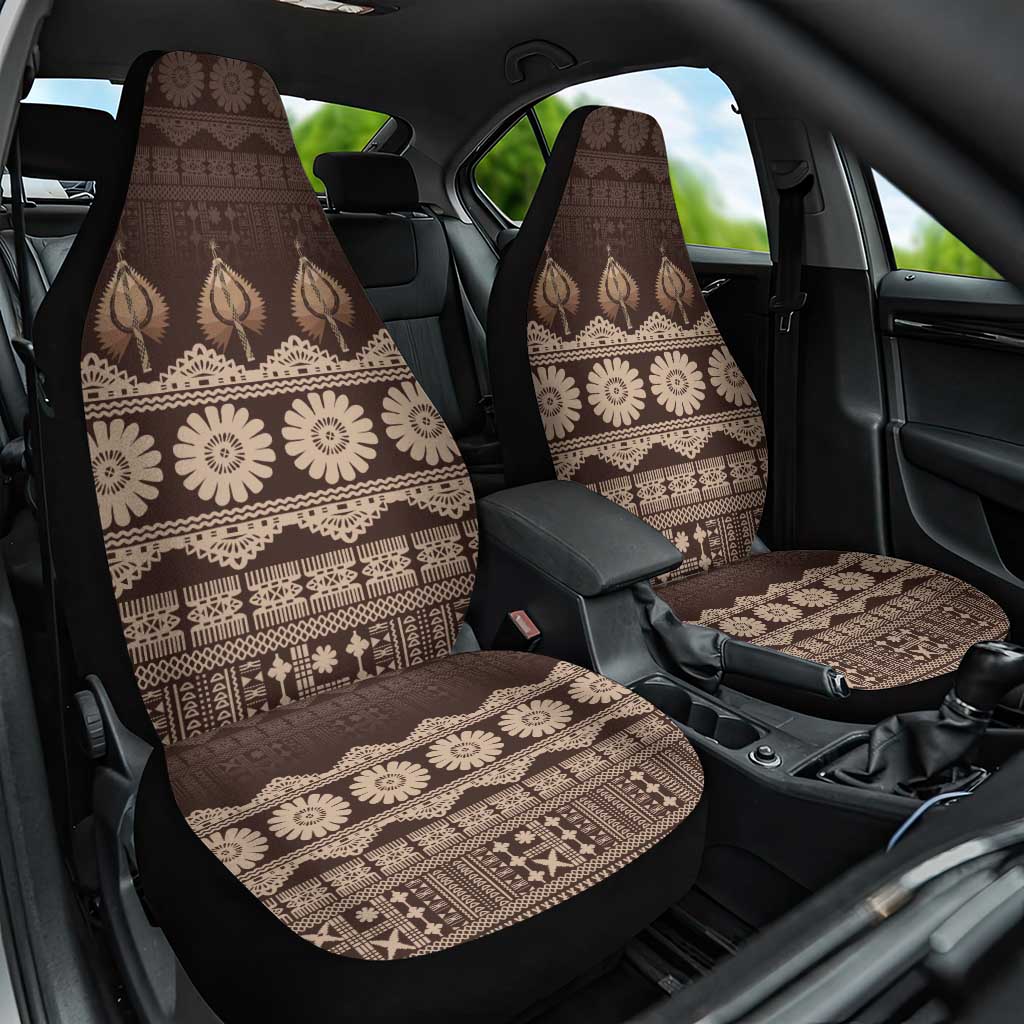 Bula Fiji Iri ni Meke Car Seat Cover Kuvui Fijian Masi LT14 One Size Brown - Polynesian Pride