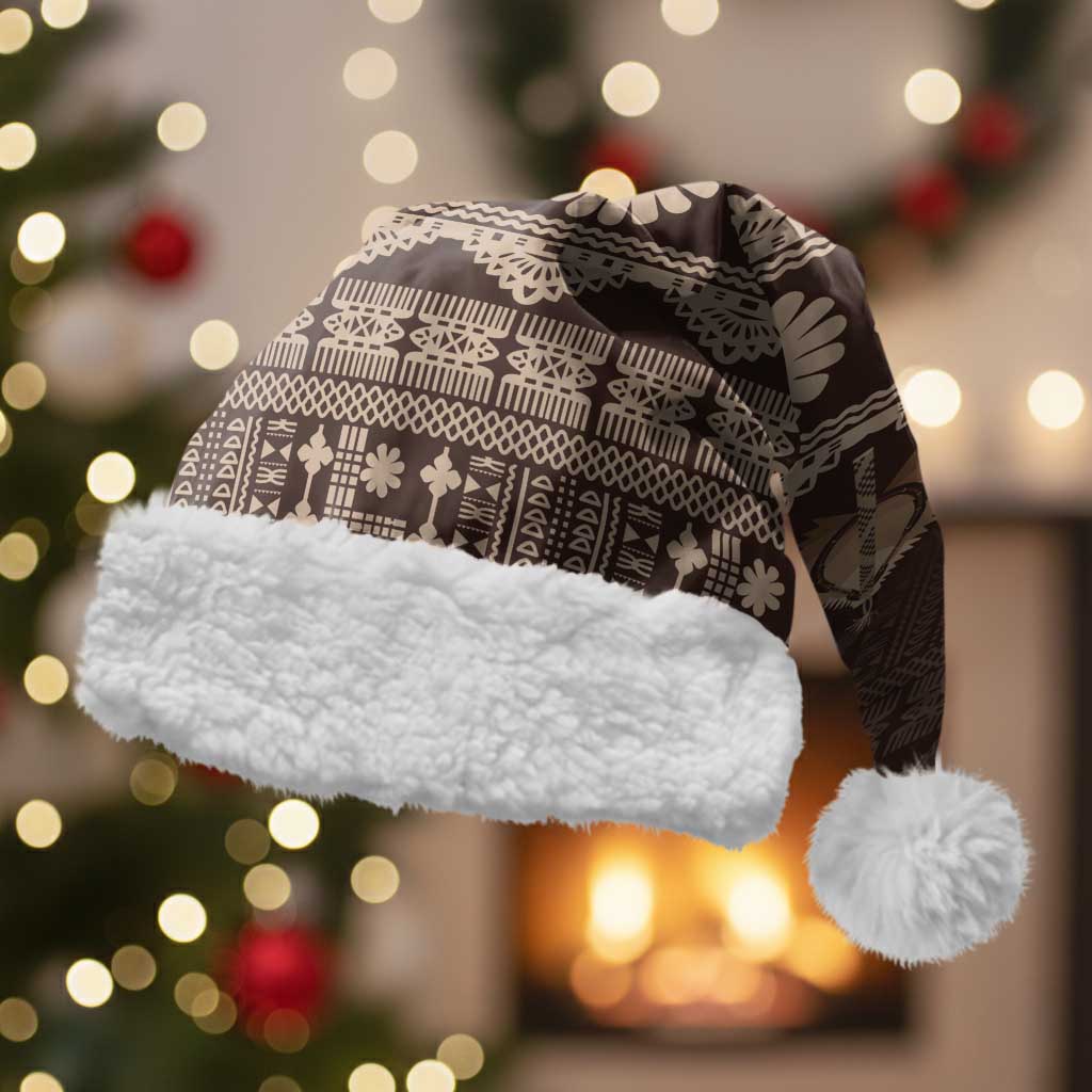 Bula Fiji Iri ni Meke Christmas Santa Hat Kuvui Fijian Masi LT14 With Fur Brown - Polynesian Pride