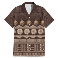 Bula Fiji Iri ni Meke Family Matching Mermaid Dress and Hawaiian Shirt Kuvui Fijian Masi LT14 Dad's Shirt - Short Sleeve Brown - Polynesian Pride