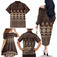 Bula Fiji Iri ni Meke Family Matching Off The Shoulder Long Sleeve Dress and Hawaiian Shirt Kuvui Fijian Masi LT14 - Polynesian Pride
