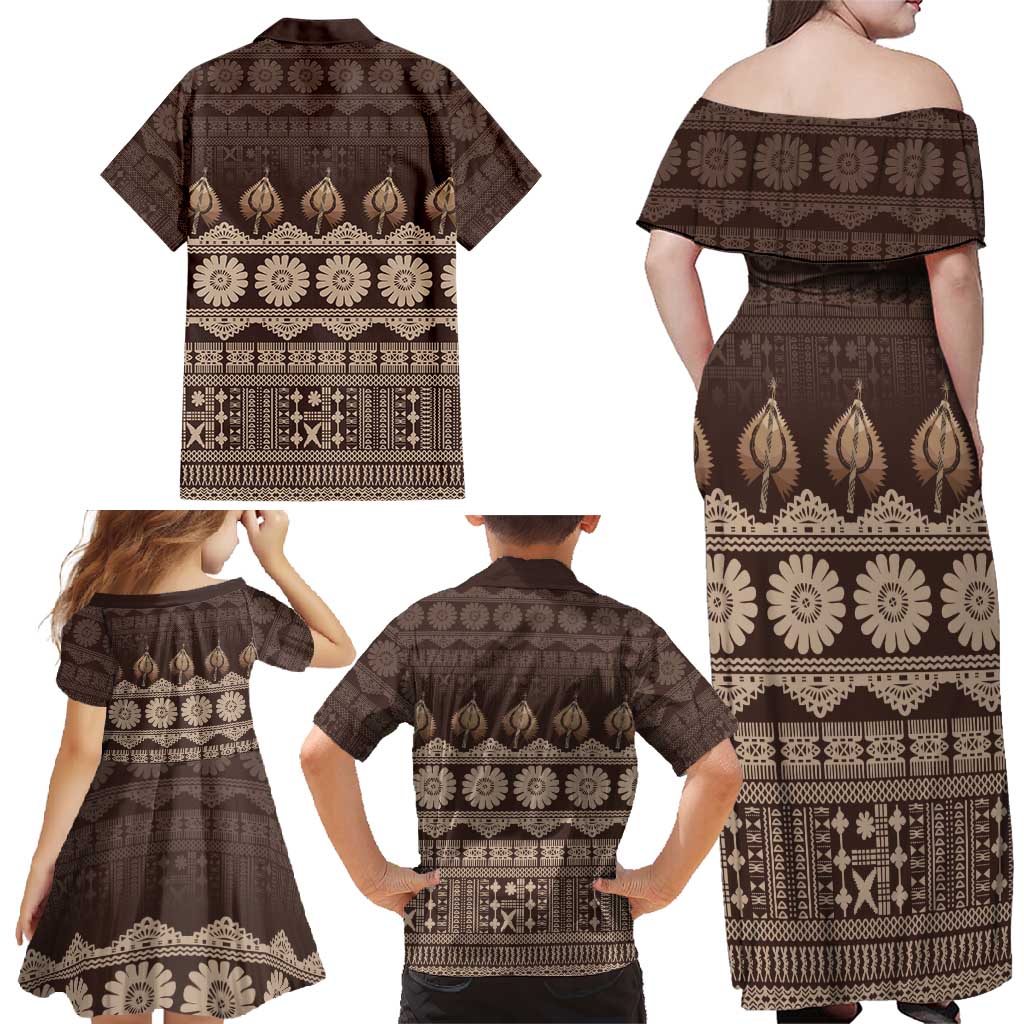 Bula Fiji Iri ni Meke Family Matching Off Shoulder Maxi Dress and Hawaiian Shirt Kuvui Fijian Masi LT14 - Polynesian Pride