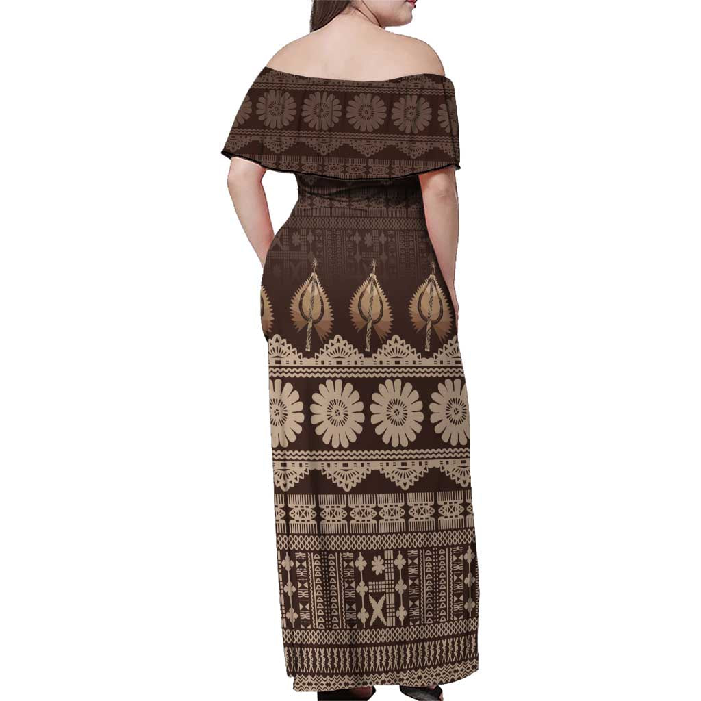 Bula Fiji Iri ni Meke Family Matching Off Shoulder Maxi Dress and Hawaiian Shirt Kuvui Fijian Masi LT14 - Polynesian Pride