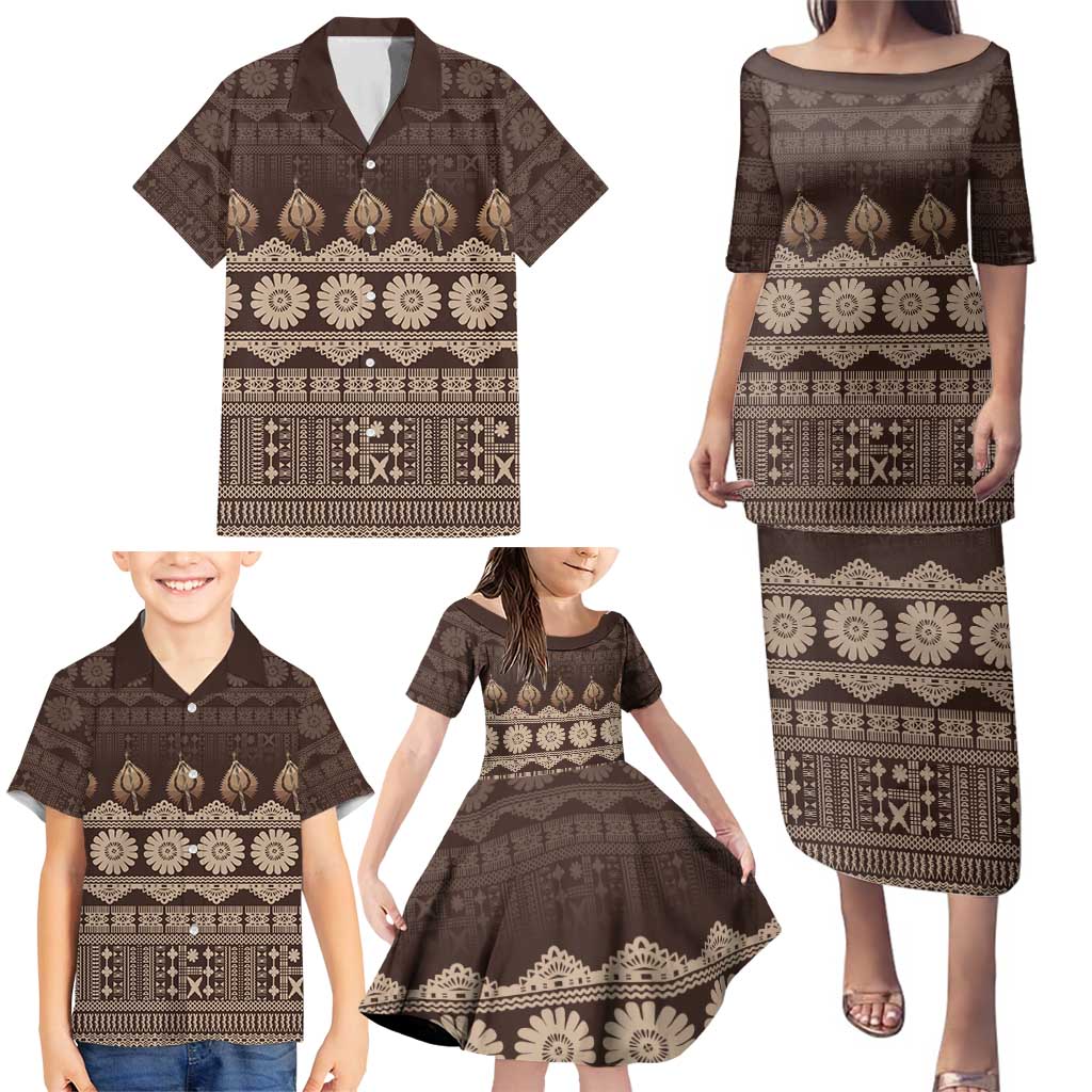 Bula Fiji Iri ni Meke Family Matching Puletasi and Hawaiian Shirt Kuvui Fijian Masi LT14 - Polynesian Pride