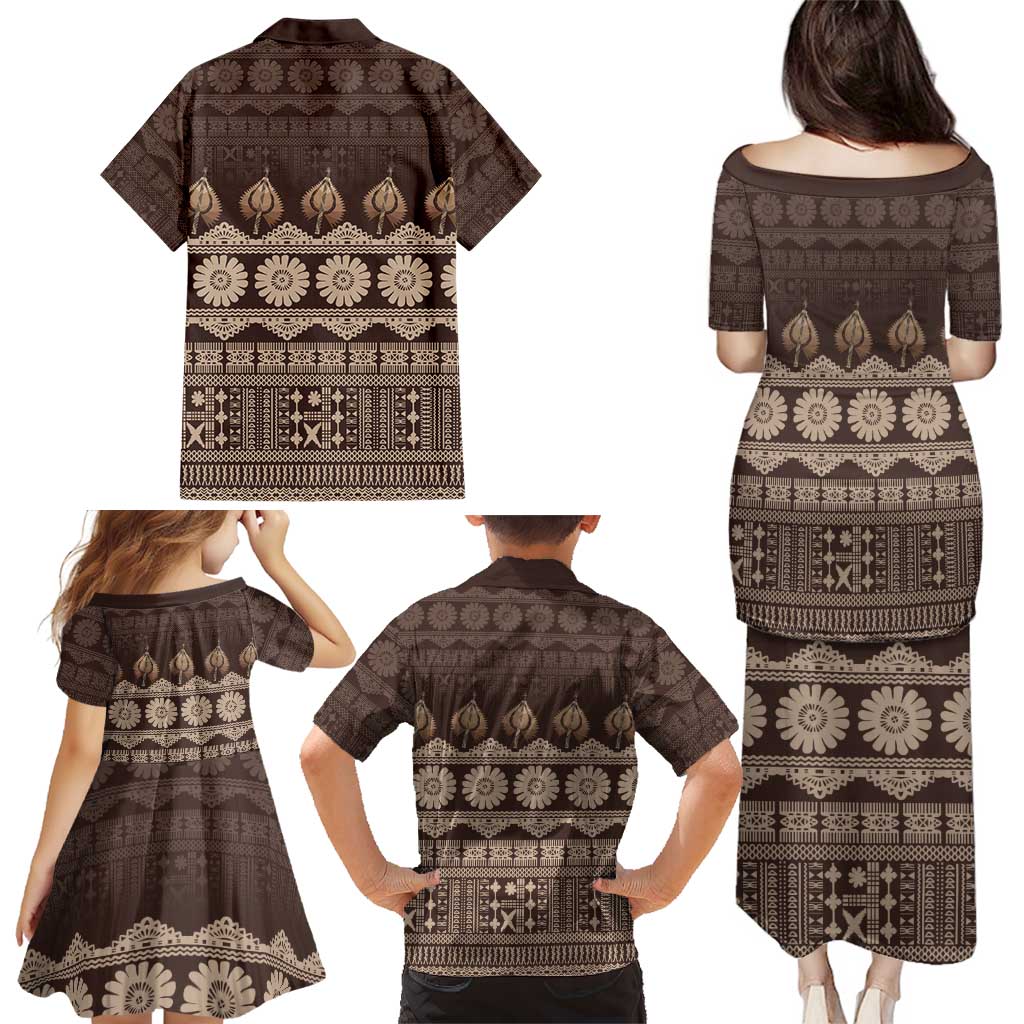 Bula Fiji Iri ni Meke Family Matching Puletasi and Hawaiian Shirt Kuvui Fijian Masi LT14 - Polynesian Pride