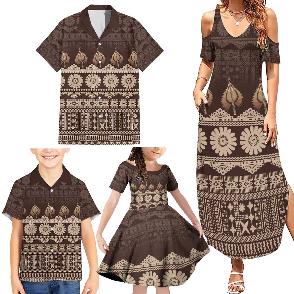 Bula Fiji Iri ni Meke Family Matching Summer Maxi Dress and Hawaiian Shirt Kuvui Fijian Masi - Polynesian Pride
