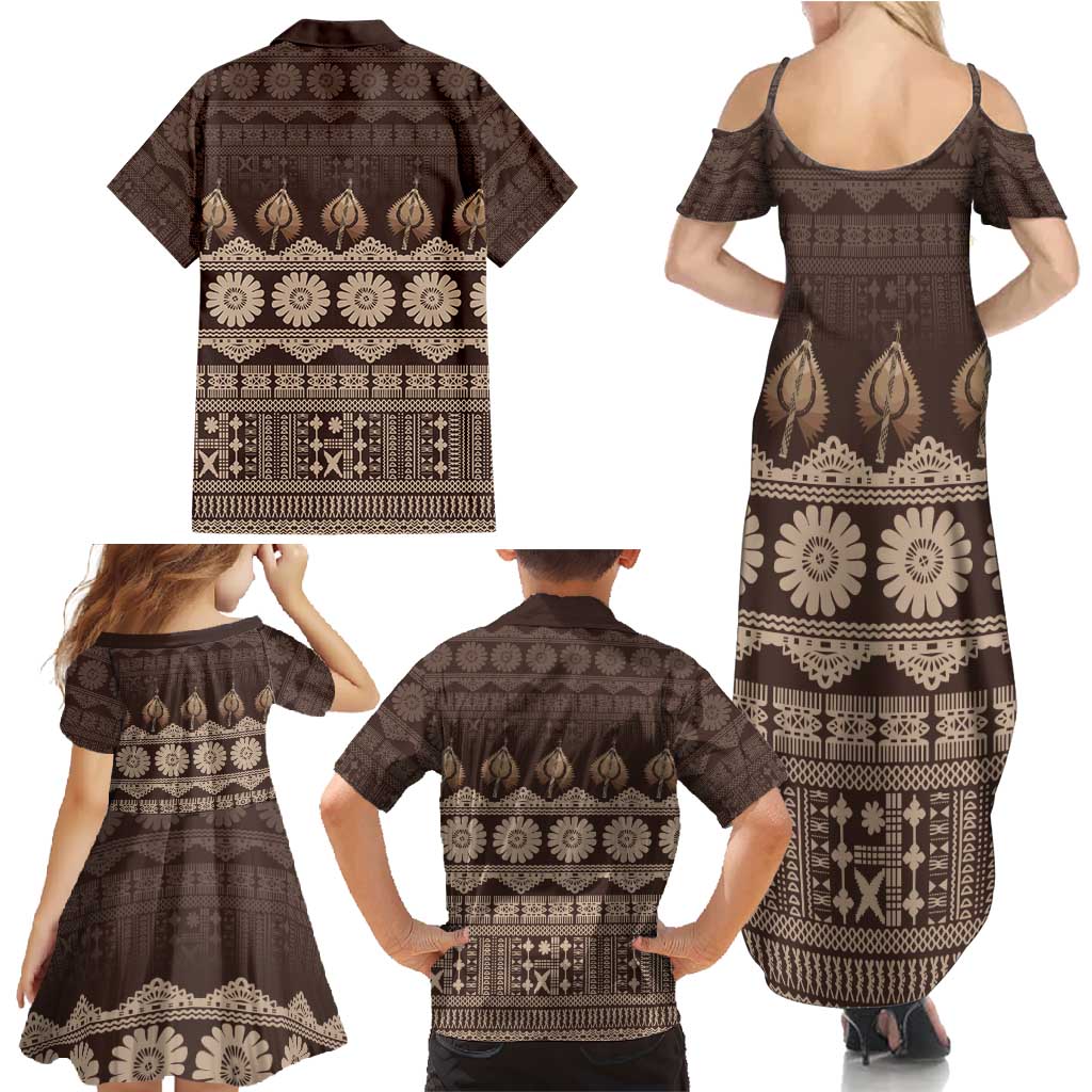 Bula Fiji Iri ni Meke Family Matching Summer Maxi Dress and Hawaiian Shirt Kuvui Fijian Masi LT14 - Polynesian Pride