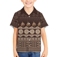 Bula Fiji Iri ni Meke Family Matching Summer Maxi Dress and Hawaiian Shirt Kuvui Fijian Masi LT14 Son's Shirt Brown - Polynesian Pride