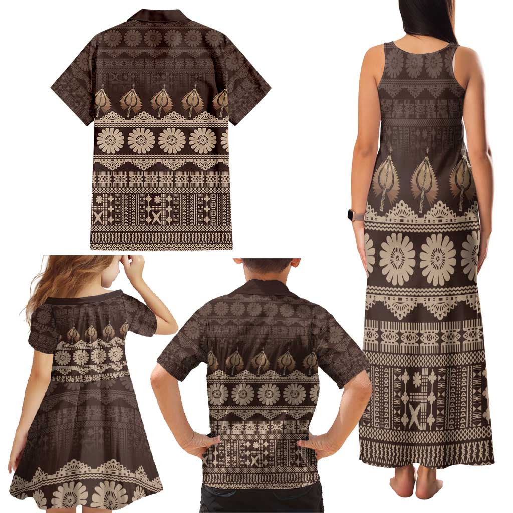 Bula Fiji Iri ni Meke Family Matching Tank Maxi Dress and Hawaiian Shirt Kuvui Fijian Masi LT14 - Polynesian Pride