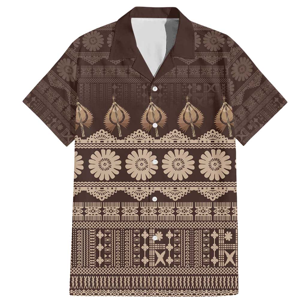 Bula Fiji Iri ni Meke Hawaiian Shirt Kuvui Fijian Masi LT14 Brown - Polynesian Pride