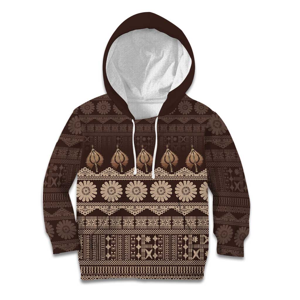 Bula Fiji Iri ni Meke Kid Hoodie Kuvui Fijian Masi LT14 Hoodie Brown - Polynesian Pride