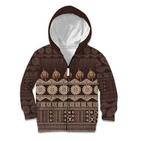 Bula Fiji Iri ni Meke Kid Hoodie Kuvui Fijian Masi LT14 Zip Hoodie Brown - Polynesian Pride