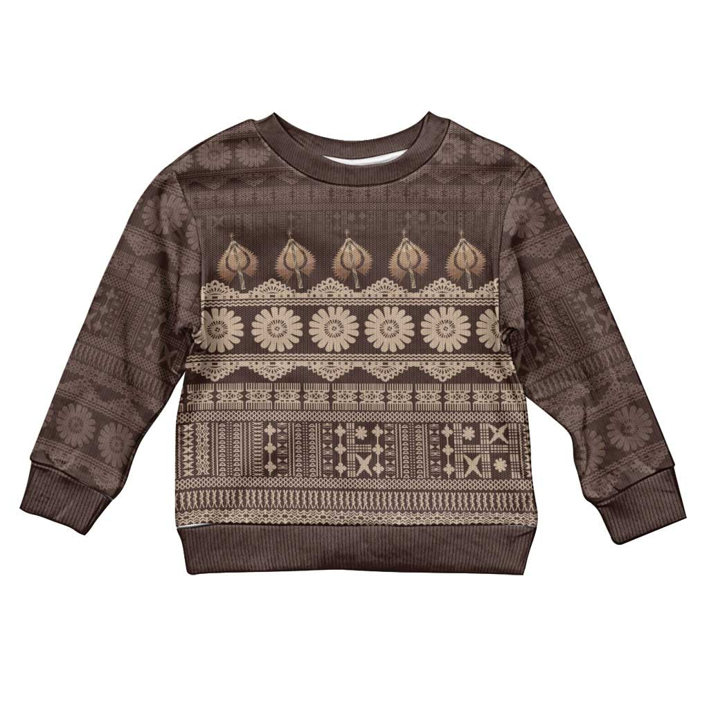 Bula Fiji Iri ni Meke Kid Ugly Christmas Sweater Kuvui Fijian Masi LT14 Kid Brown - Polynesian Pride