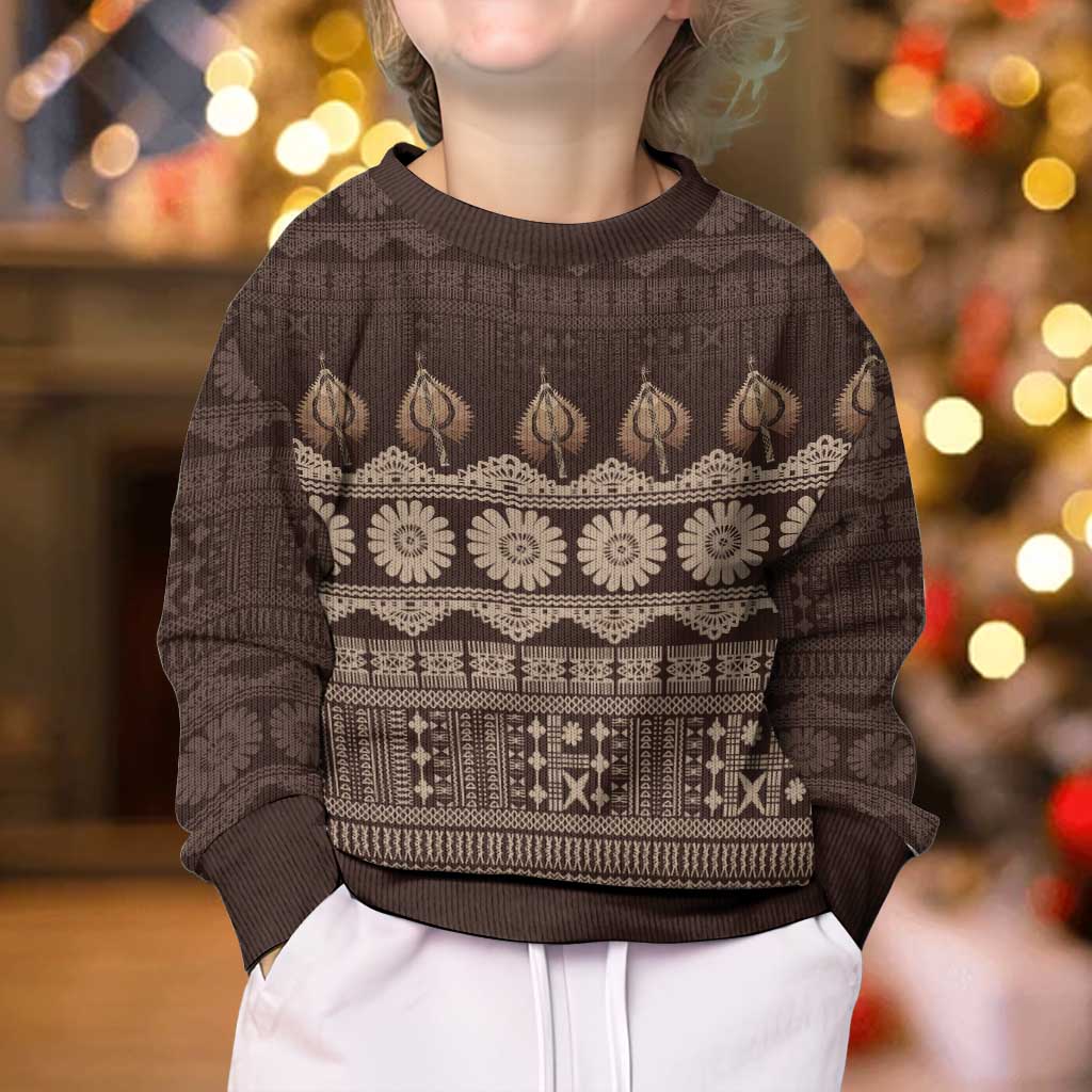 Bula Fiji Iri ni Meke Kid Ugly Christmas Sweater Kuvui Fijian Masi LT14 - Polynesian Pride