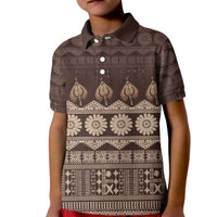 Bula Fiji Iri ni Meke Kid Polo Shirt Kuvui Fijian Masi LT14 Kid Brown - Polynesian Pride