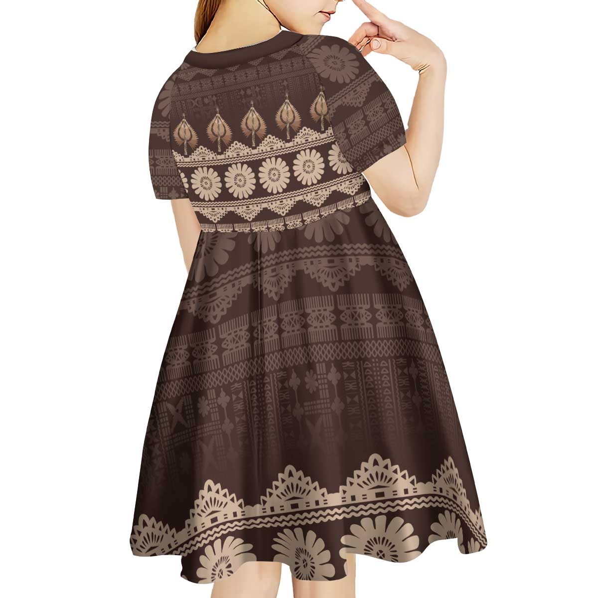 Bula Fiji Iri ni Meke Kid Short Sleeve Dress Kuvui Fijian Masi LT14 - Polynesian Pride