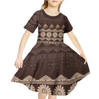 Bula Fiji Iri ni Meke Kid Short Sleeve Dress Kuvui Fijian Masi LT14 - Polynesian Pride