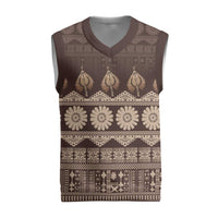 Bula Fiji Iri ni Meke Christmas Knitted V-Neck Vest Kuvui Fijian Masi LT14 Brown - Polynesian Pride