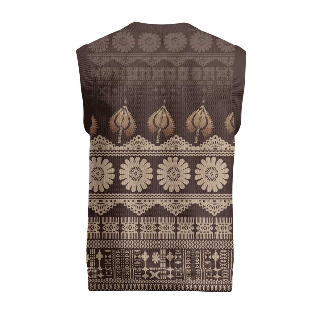 Bula Fiji Iri ni Meke Christmas Knitted V-Neck Vest Kuvui Fijian Masi LT14 - Polynesian Pride