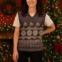Bula Fiji Iri ni Meke Christmas Knitted V-Neck Vest Kuvui Fijian Masi LT14 - Polynesian Pride
