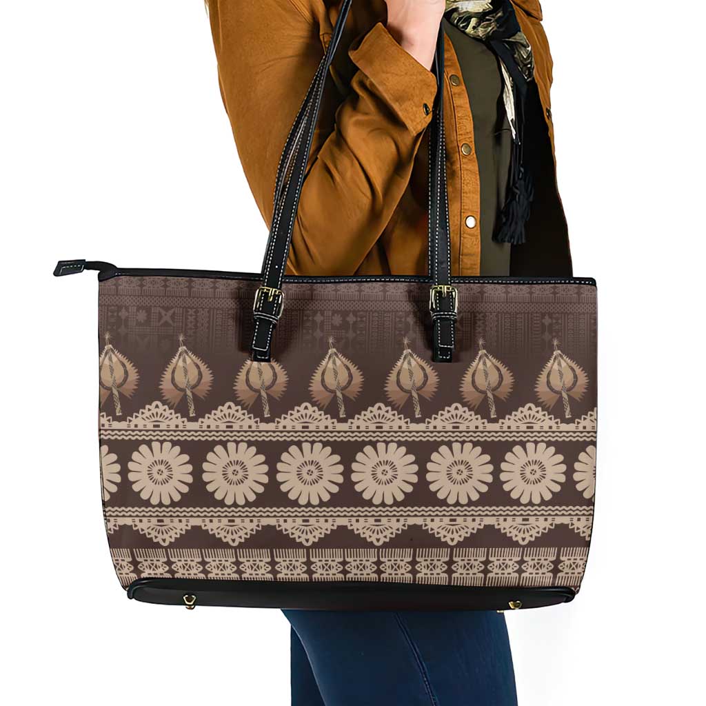 Bula Fiji Iri ni Meke Leather Tote Bag Kuvui Fijian Masi LT14 - Polynesian Pride