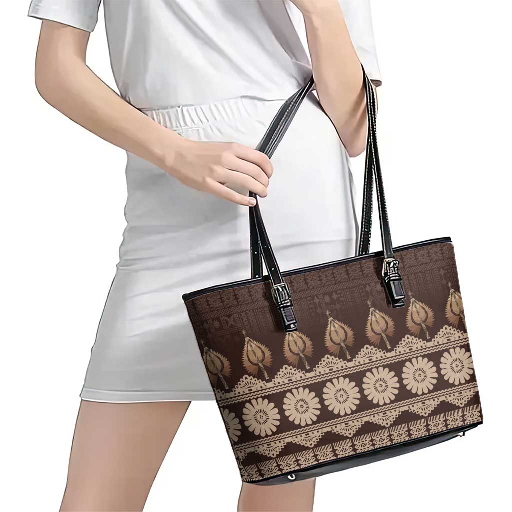 Bula Fiji Iri ni Meke Leather Tote Bag Kuvui Fijian Masi LT14 - Polynesian Pride