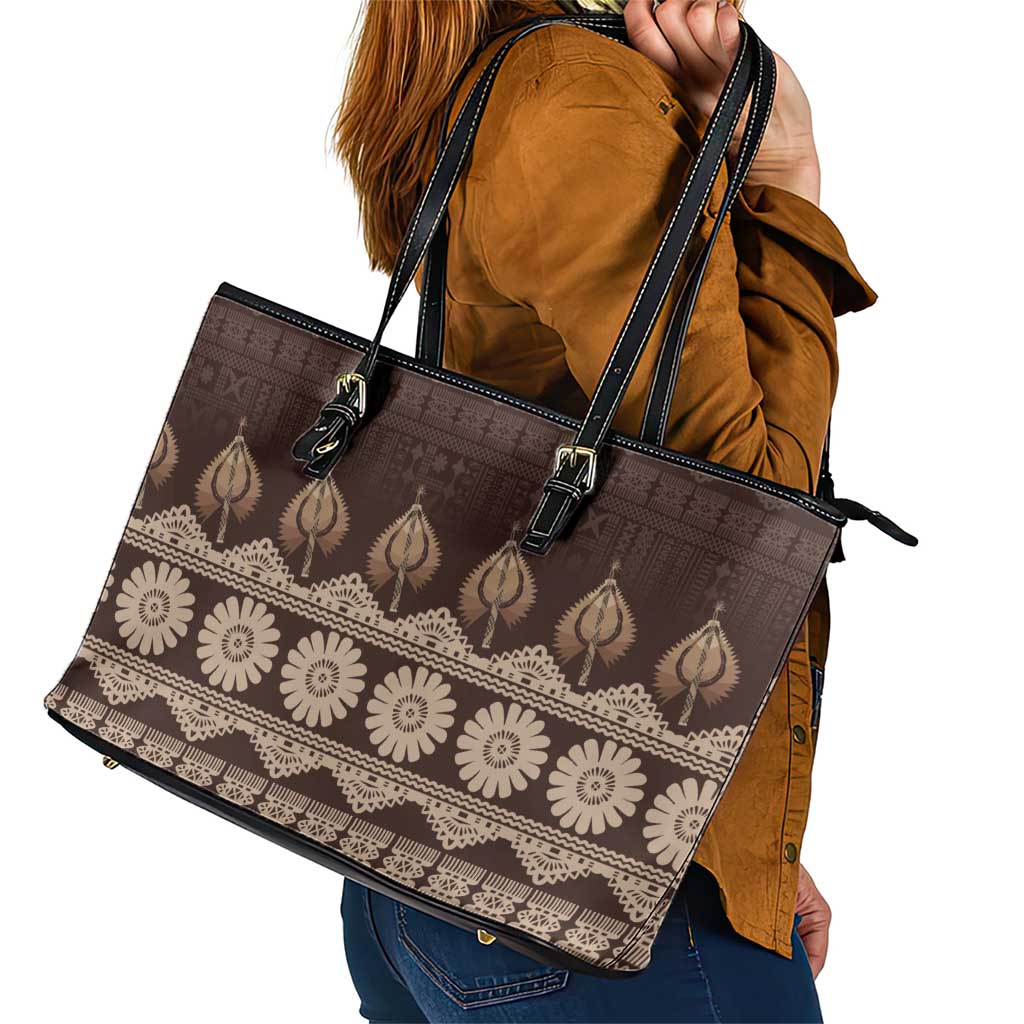 Bula Fiji Iri ni Meke Leather Tote Bag Kuvui Fijian Masi LT14 - Polynesian Pride