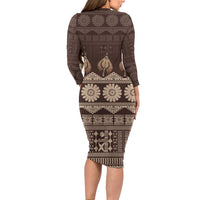 Bula Fiji Iri ni Meke Long Sleeve Bodycon Dress Kuvui Fijian Masi LT14 - Polynesian Pride