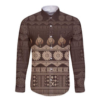 Bula Fiji Iri ni Meke Long Sleeve Button Shirt Kuvui Fijian Masi - Polynesian Pride