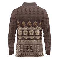 Bula Fiji Iri ni Meke Long Sleeve Polo Shirt Kuvui Fijian Masi LT14 - Polynesian Pride