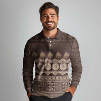 Bula Fiji Iri ni Meke Long Sleeve Polo Shirt Kuvui Fijian Masi LT14 - Polynesian Pride