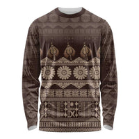 Bula Fiji Iri ni Meke Long Sleeve Shirt Kuvui Fijian Masi LT14 Unisex Brown - Polynesian Pride