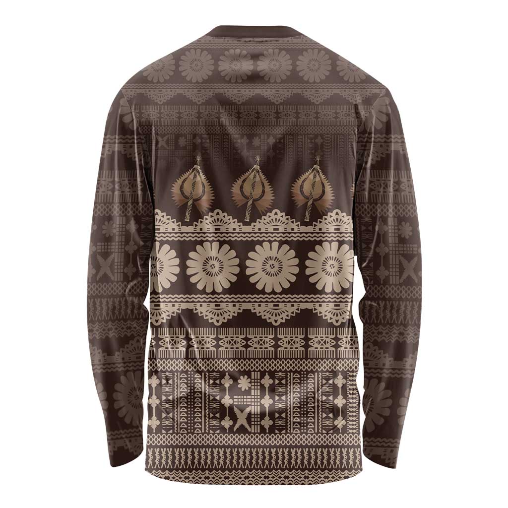 Bula Fiji Iri ni Meke Long Sleeve Shirt Kuvui Fijian Masi LT14 - Polynesian Pride