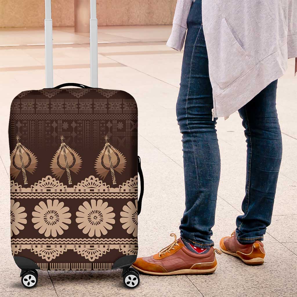 Bula Fiji Iri ni Meke Luggage Cover Kuvui Fijian Masi LT14 Brown - Polynesian Pride