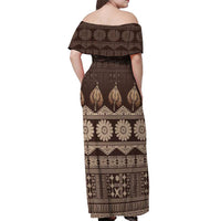 Bula Fiji Iri ni Meke Off Shoulder Maxi Dress Kuvui Fijian Masi LT14 - Polynesian Pride