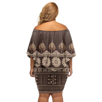 Bula Fiji Iri ni Meke Off Shoulder Short Dress Kuvui Fijian Masi LT14 - Polynesian Pride